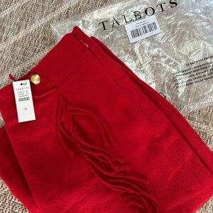 Talbots Red Pencil Skirt with Fringe